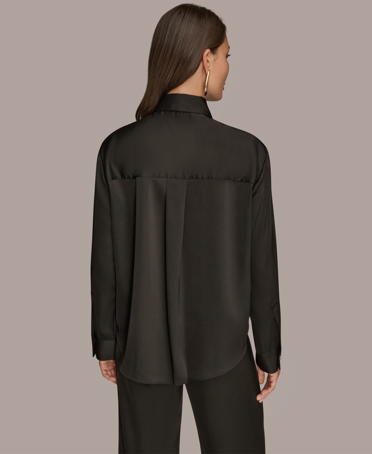 Donna Karan New York Women's Silk Collared Long Sleeve Button Down Top