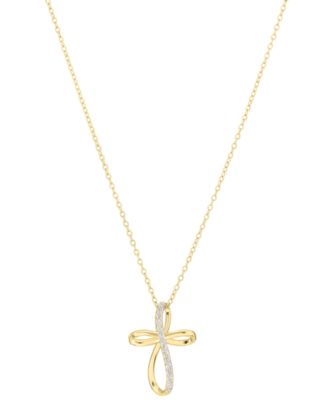 Cubic Zirconia Cross Necklace (0.14 ct. t.w.) in Sterling Silver (also in 14k Gold)