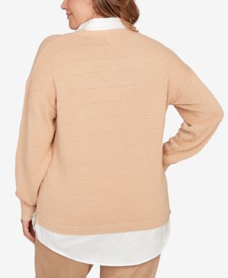 Plus Size Solid Textured Stripe Two Fer Sweater
