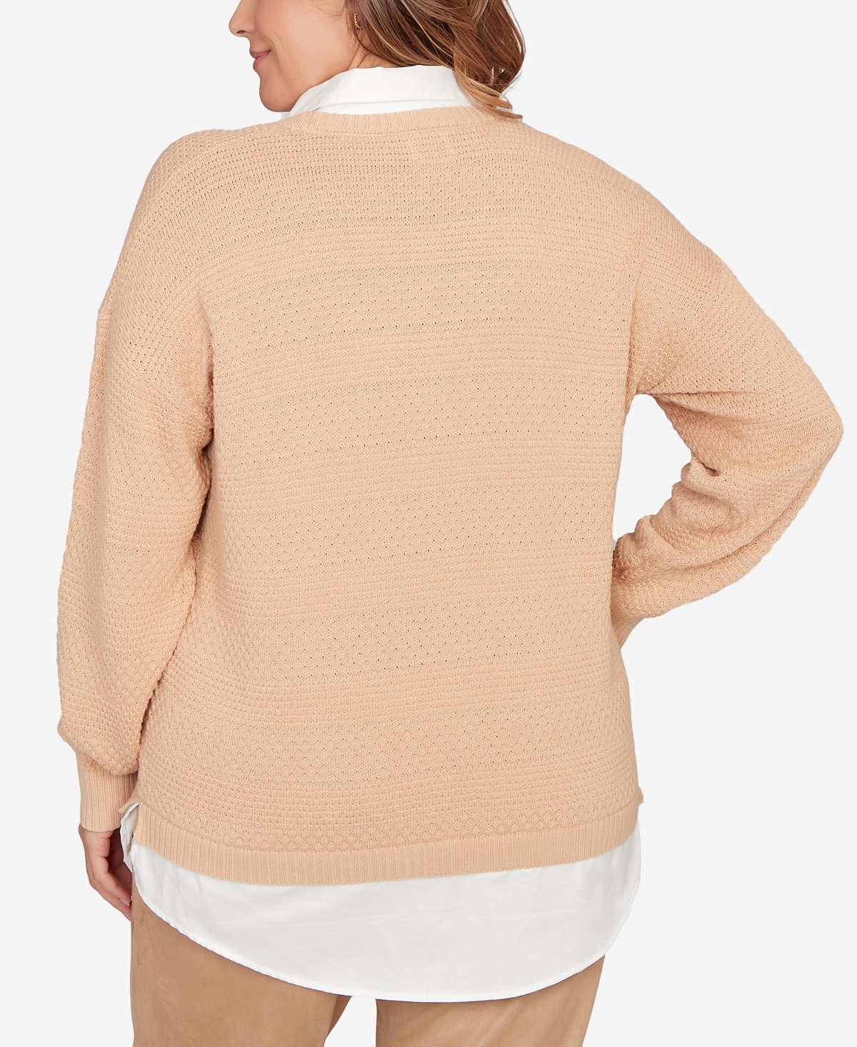 Hearts Of Palm Plus Size Solid Textured Stripe Two Fer Sweater In Multi