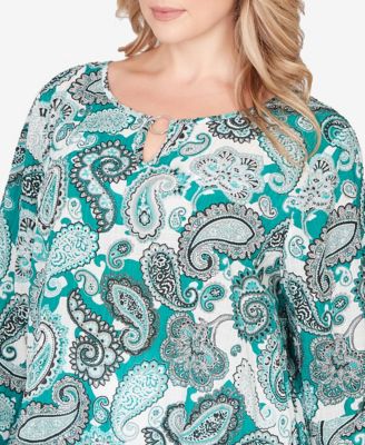 Plus Size Printed Woven Crinkle 3/4 Sleeve Top