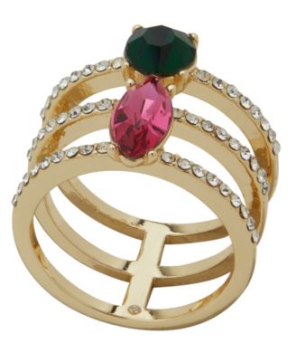 Emily in Paris - Glass Stone & Cubic Zirconia Gold-Tone Pave Stackable Ring