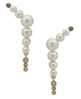 Emily in Paris - Glass Stone, Glass Pearl & Cubic Zirconia Gold-Tone Crawler Stud Earrings