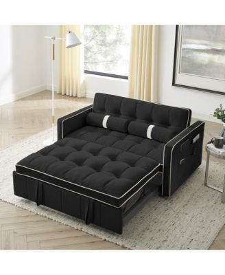 1-Piece Velvet & Metal Sleeper Sofa – USB Ports, Adjustable Backrest, Pull-Out Bed, Pillows Included