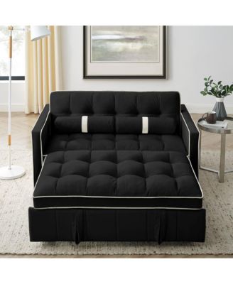 1-Piece Velvet & Metal Sleeper Sofa – USB Ports, Adjustable Backrest, Pull-Out Bed, Pillows Included