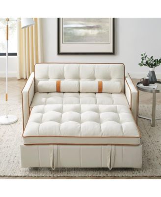 1-Piece Velvet & Metal Sleeper Sofa – USB Ports, Adjustable Backrest, Pull-Out Bed, Pillows Included