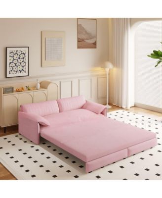 66" Queen Pull-Out Sofa Bed, Convertible 3-in-1 Velvet Sleeper Couch with Storage Pocket for Living Room or Guest Room