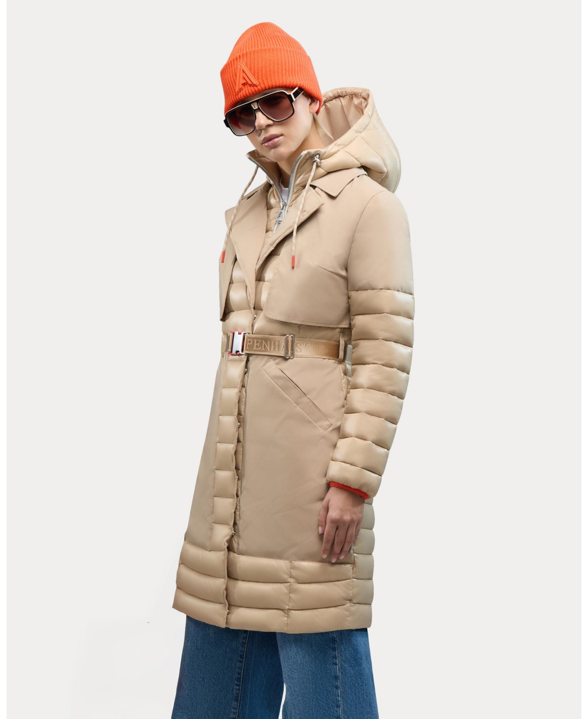 Alpenhaus Beaufort Mixed Media Insulated Trench Coat In Brown