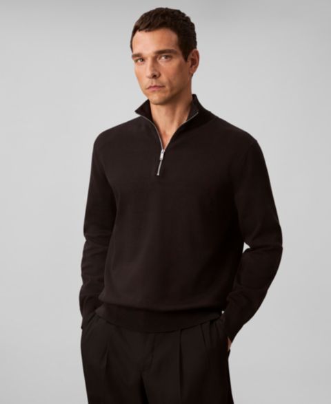 Мужской свитер Calvin Klein Supima Cotton 1/4 Zip, цвет: Чёрный