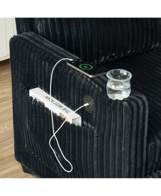 1 Pc Corduroy Sofa Bed, Adjustable Backrest, USB Charging, Pull-Out Sleeper, Cup Holders, Storage – Furniture