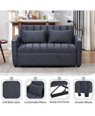 55.9" Pull Out Sofa Bed with USB Ports, Cup Holders & Side Pockets, Adjustable Backrest Convertible Sleeper for Small Spaces-Maison Boucle