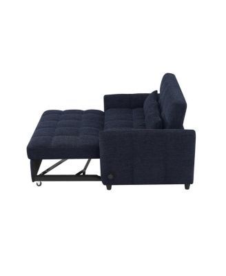 Pull-Out Sleeper Sofa Bed, 52.8'' Tufted Loveseat with Adjustable Backrest, 3 USB Ports & 2 Pillows for Apartment or Guest Room