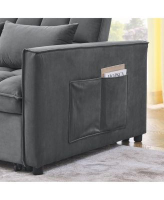 Convertible Velvet Sofa Bed, 54'' Pull-Out Sleeper Loveseat with 3-Position Adjustable Backrest, Side Pockets & Pillows-Maison Boucle