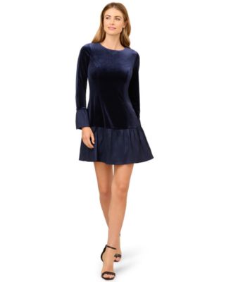 Adrianna Papell - Women's Velvet Combo Flounce Pull-On Midi Dress