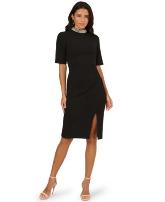 Adrianna Papell - Women's Embellished Crepe Mock Neck Short Dress