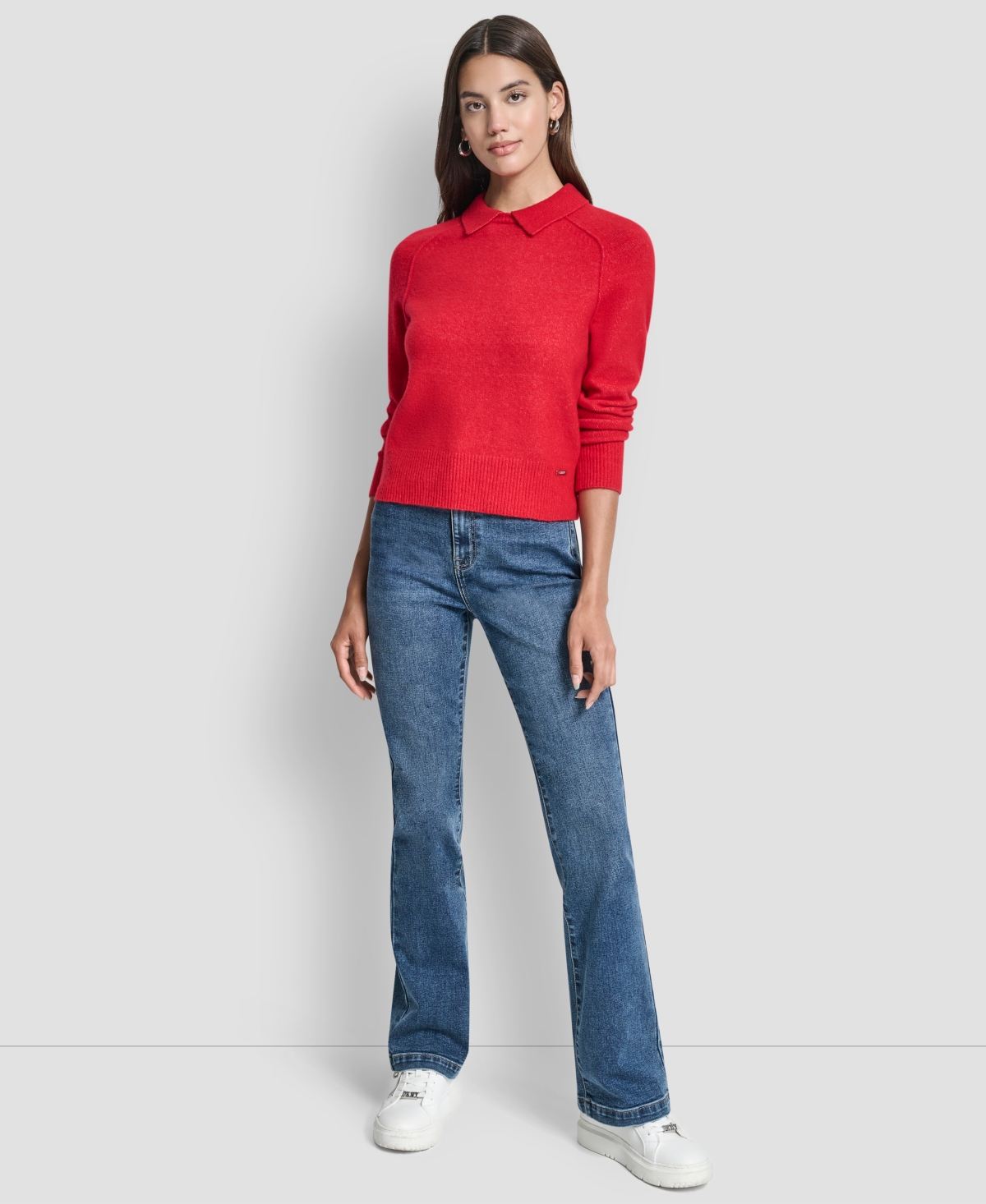 Dkny Jeans Petite Pullover Polo Sweater In Red