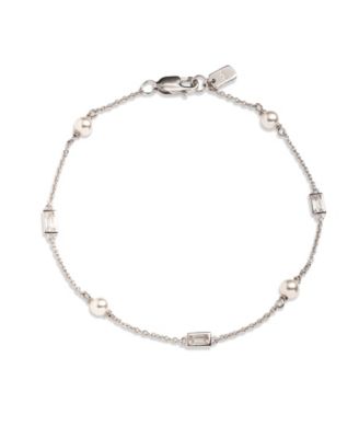Lauren Ralph Lauren - Cubic Zirconia & Imitation Pearl Sterling Silver Station Flex Bracelet