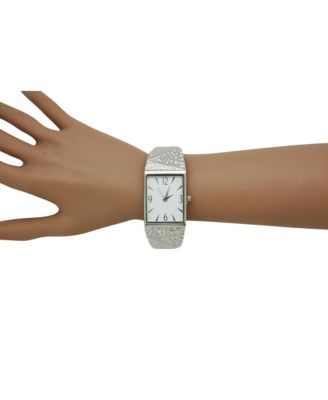 Silver Textured Metallic Bangle Watch