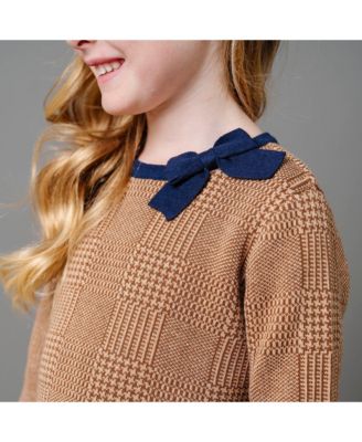 Baby Girls Organic Long Sleeve Bow Detail Intarsia Sweater Dress