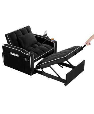 3-in-1 Sleeper Chair Bed – Convertible Recliner Sofa with USB-C Port, Phone Mount & Cup Holder for Small Spaces