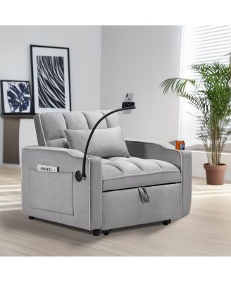 3-in-1 Sleeper Chair Bed – Convertible Recliner Sofa with USB-C Port, Phone Mount & Cup Holder for Small Spaces