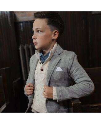 Boys Organic Mock Neck Cable Sweater with Buttons