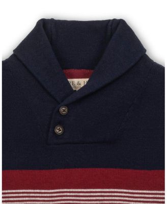 Boys Organic Long Sleeve Shawl Collar Cable Sweater with Elbow Patches