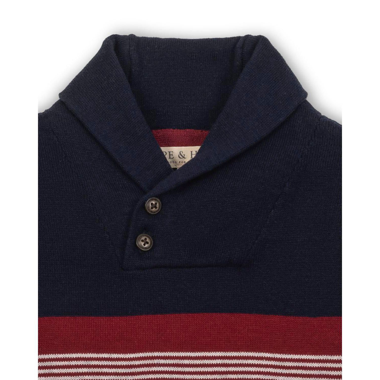 Hope and Henry Little and Big Boys' Organic Long Sleeve Shawl Collar Cable Sweater with Elbow Patches