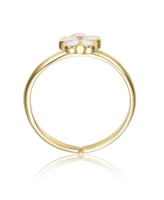 Sterling Silver 14K Gold Plated with Colored and White Enamel Flower Daisy Adjustable Ring