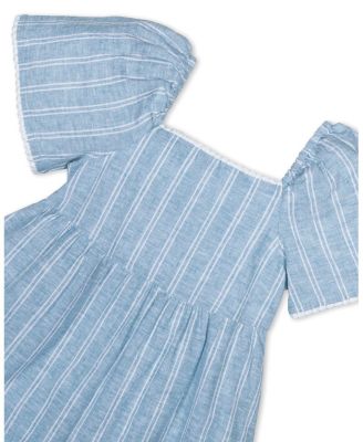 Little Girls Flounce Sleeve Tiered Linen Dress