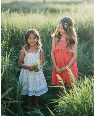 Toddler Girls Sleeveless Bow Strap Border Hem Sundress