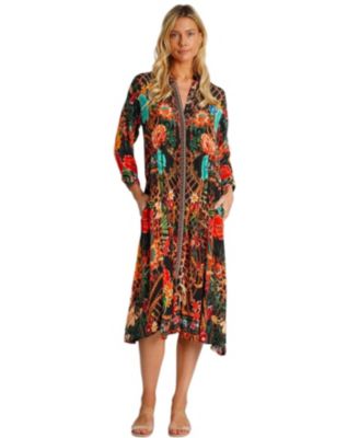 Women's Midi Summer Dress with Collared Neck, Short Sleeves, and Side Slits