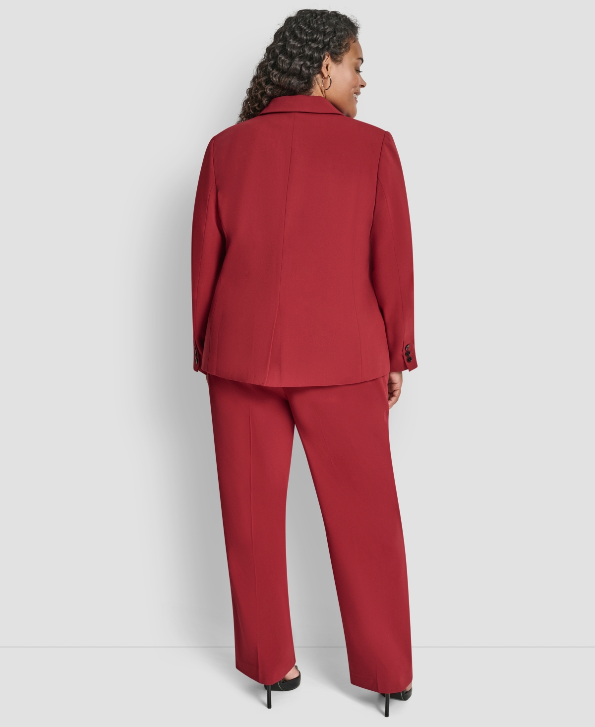 Dkny Plus Size Notch Collar Long Sleeve Blazer In Burgundy