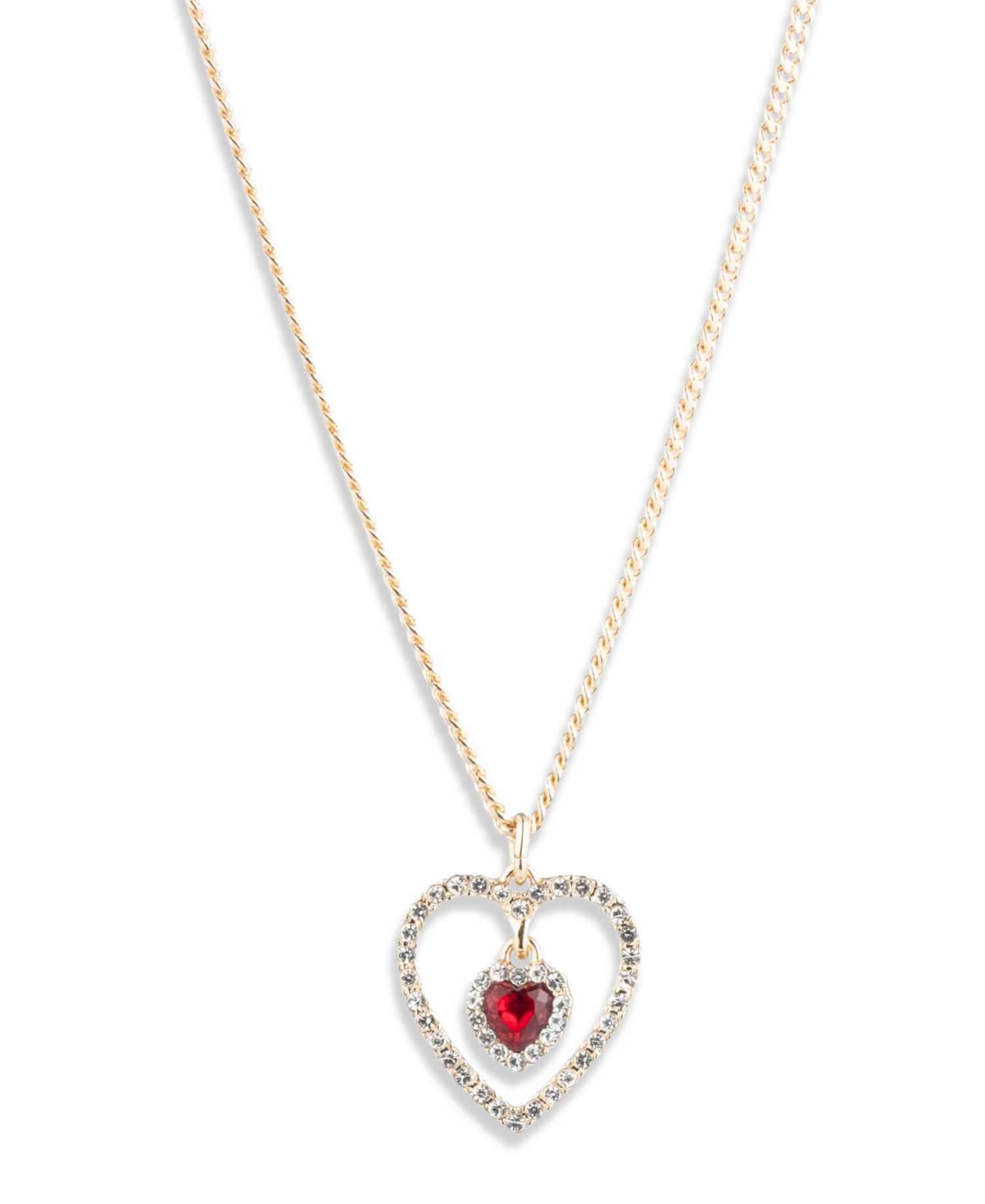 Glass Stone Gold-Tone Siam Heart Pendant Necklace