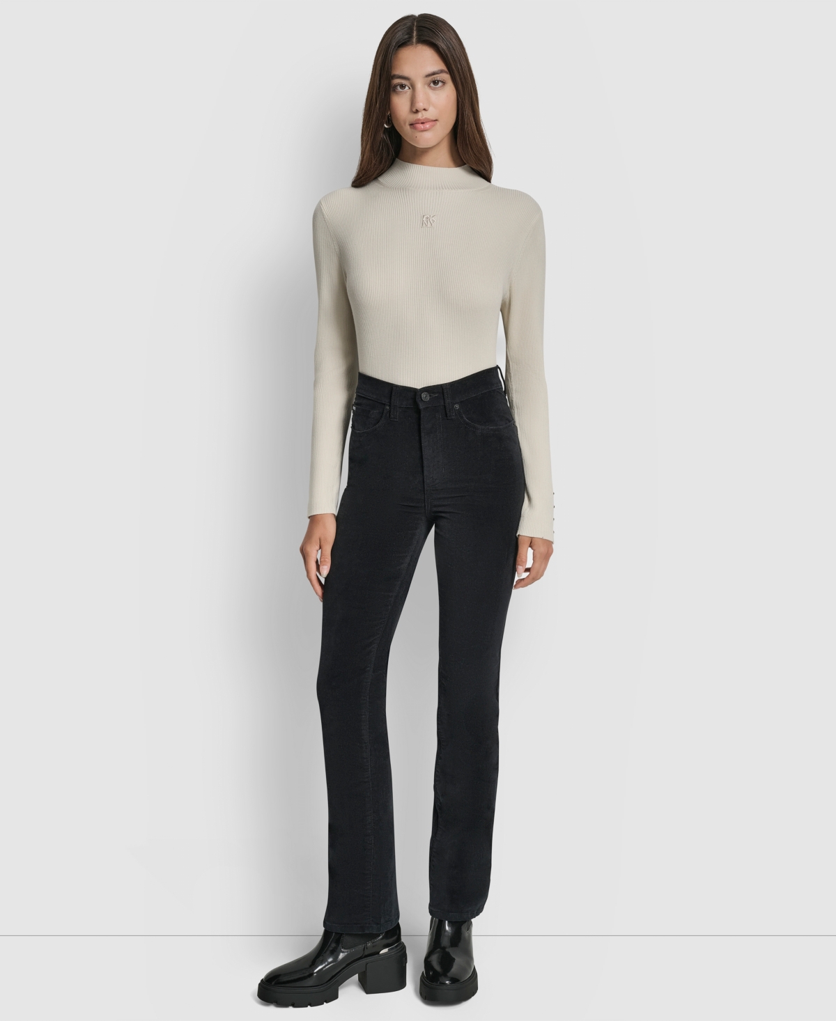 Dkny Jeans Petite High Rise Bootcut Jeans In Black
