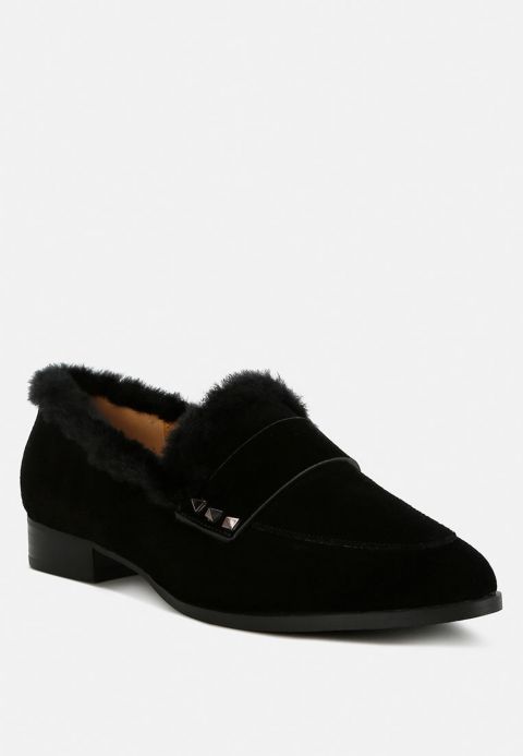 Женские туфли Rag & Co Allie Fur Trim Suede, цвет: Чёрный