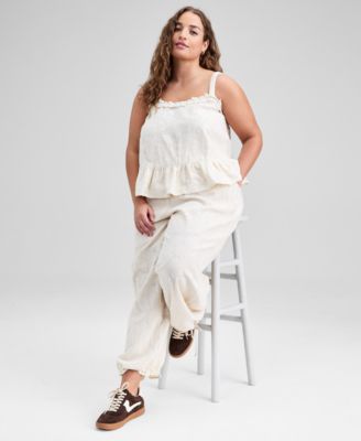 Trendy Plus Size Jacquard Top & Drawstring Pants, Macy's Exclusive