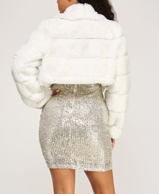 Juniors' Faux Fur Cropped Jacket