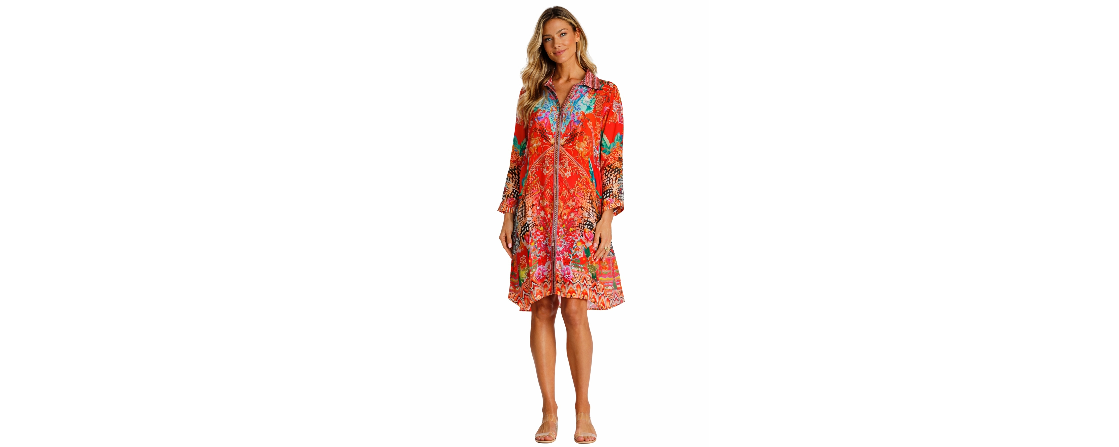 La Moda Clothing Women's Midi Summer Dress with Collared Neck, Short Sleeves