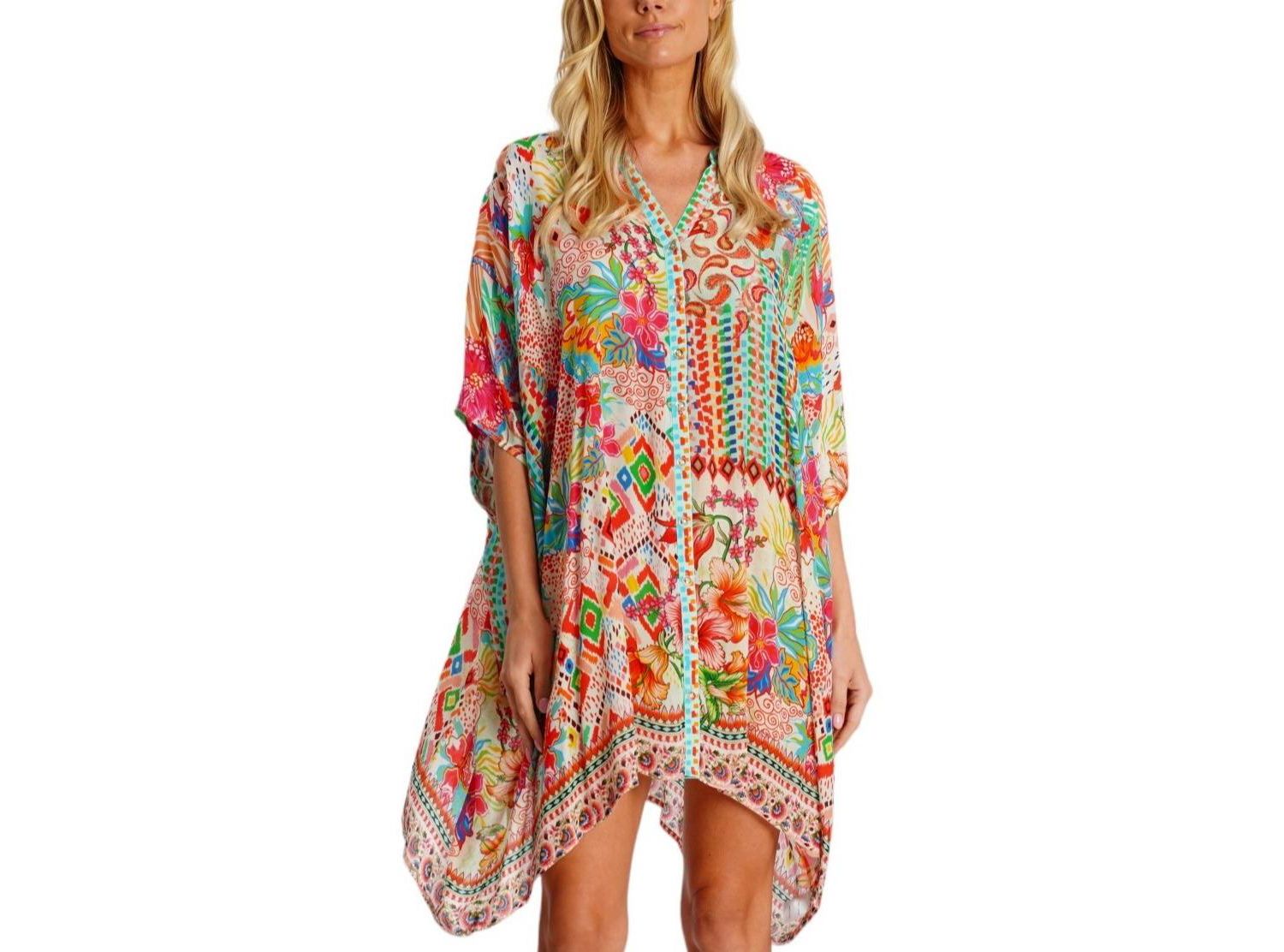 Women's short sleeve mini kaftan dress
