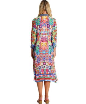 Women's Maxi Summer Cover Up Dress with Collared Neck, and Side Slits