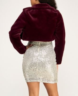 Juniors' Cropped Faux Fur Jacket