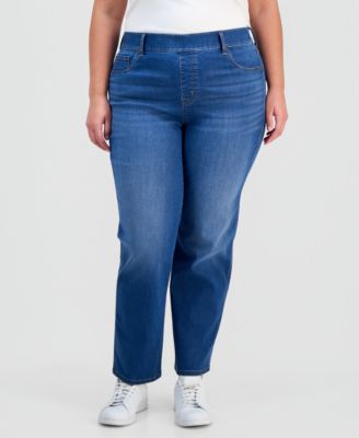 Plus Size Pull-On Shaping High-Rise Straight-Leg Jeans, Macy's Exclusive