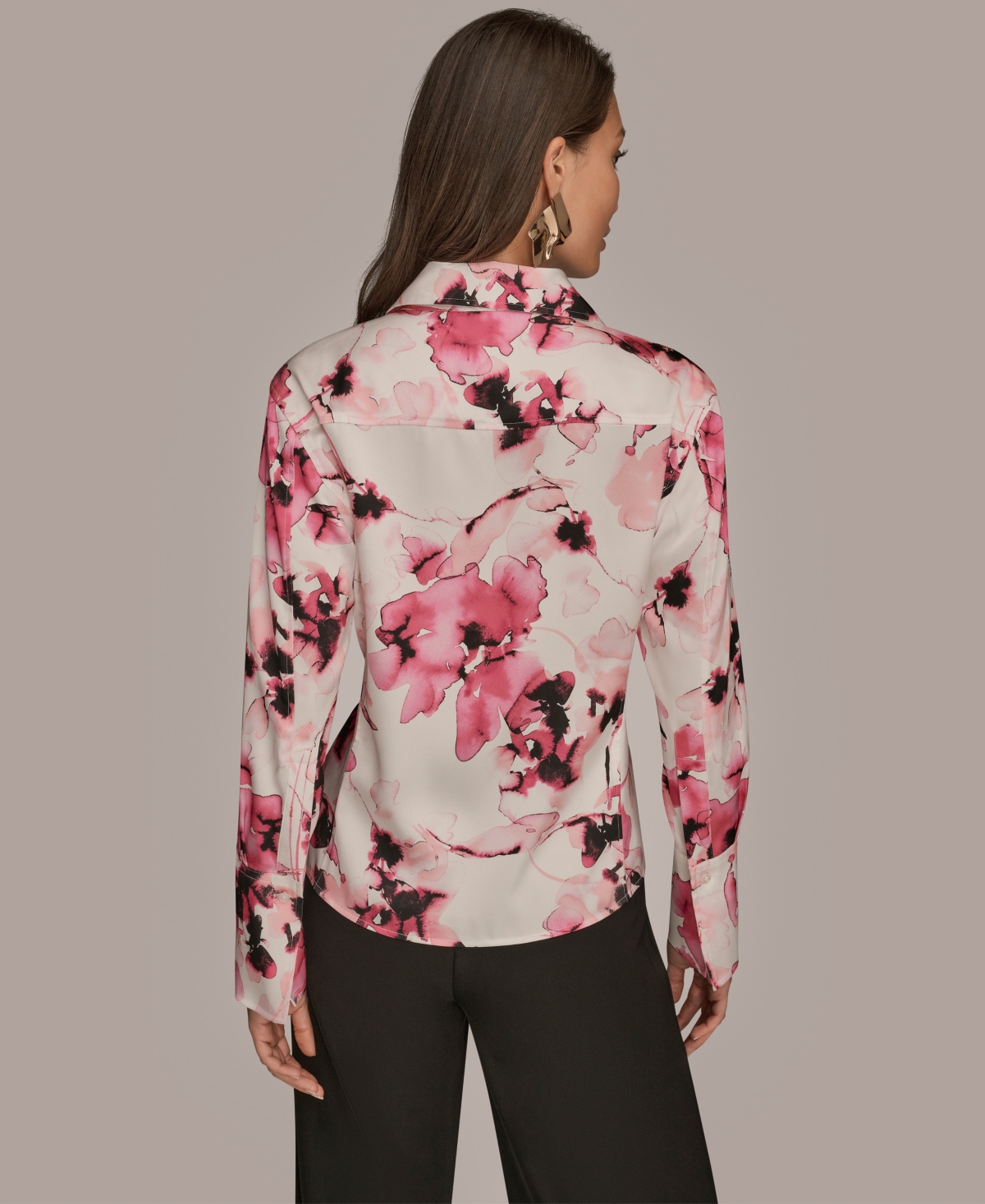 Donna Karan New York Women's Floral Print Long Sleeve Top