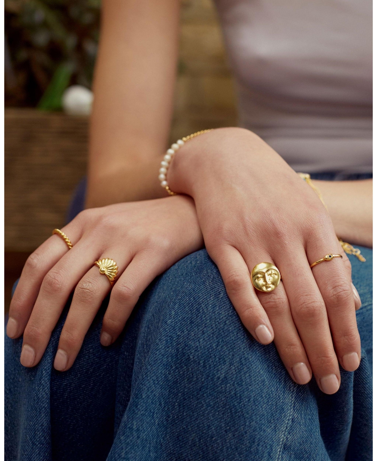 Ottoman Hands Moon Face Ring