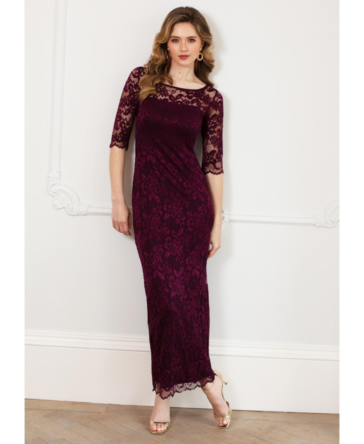 Alie Street London Women's Lila 3/4 Sleeve Lace Maxi Gown