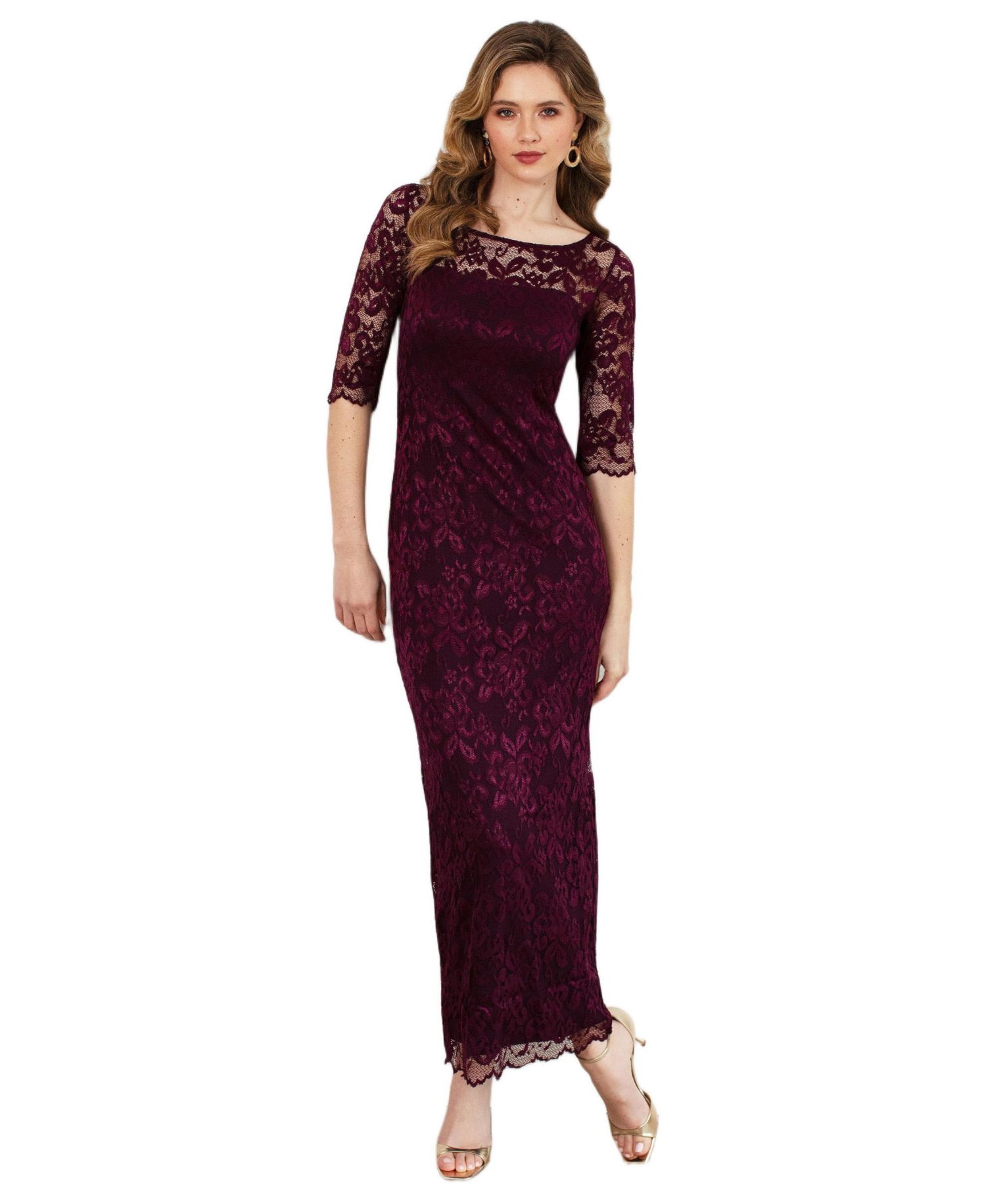 Women's Lila 3/4 Sleeve Lace Maxi Gown
