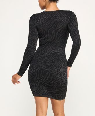 Juniors Lurex Animal Fitted Sweater Dress