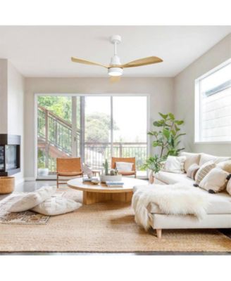 48-inch Modern White Downrod Indoor Walnut Wood 3-Blade LED Ceiling Fan Light with Remote Control Support Six Speed Ajustable