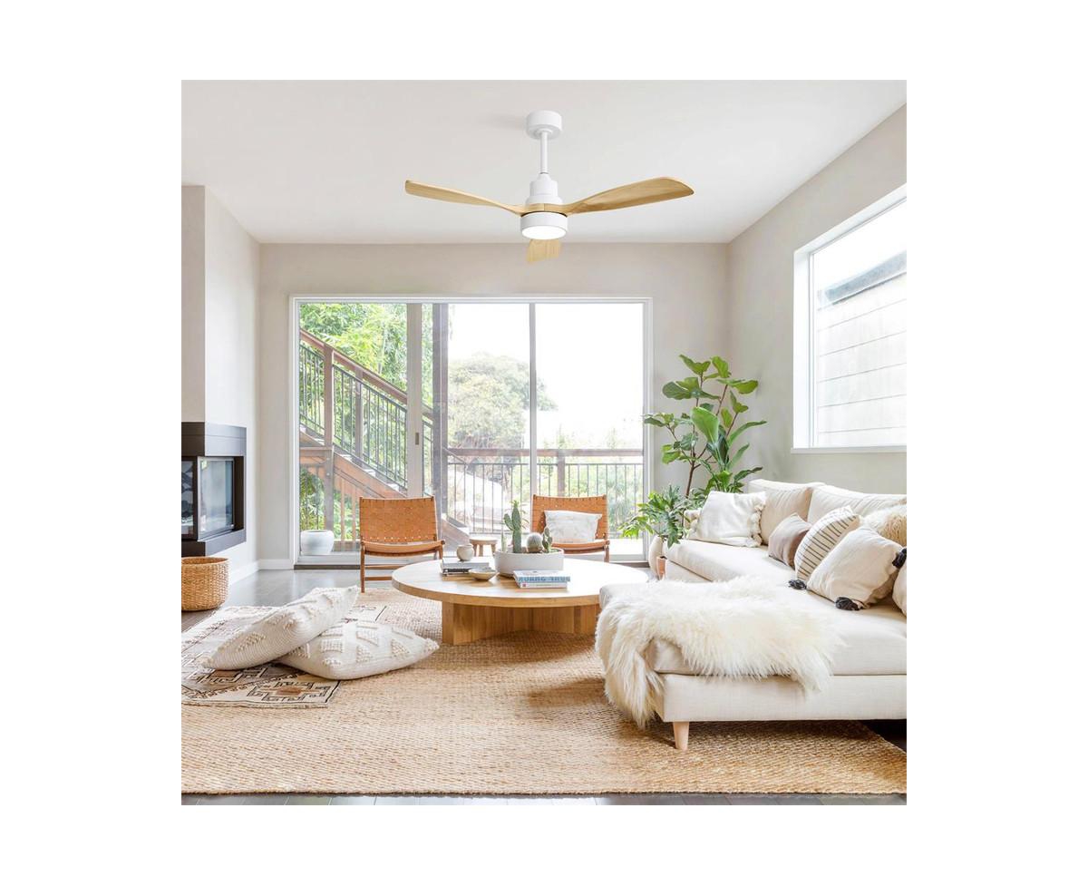 48-inch Modern White Downrod Indoor Walnut Wood 3-Blade Led Ceiling Fan Light with Remote Control Support Six Speed Ajustable